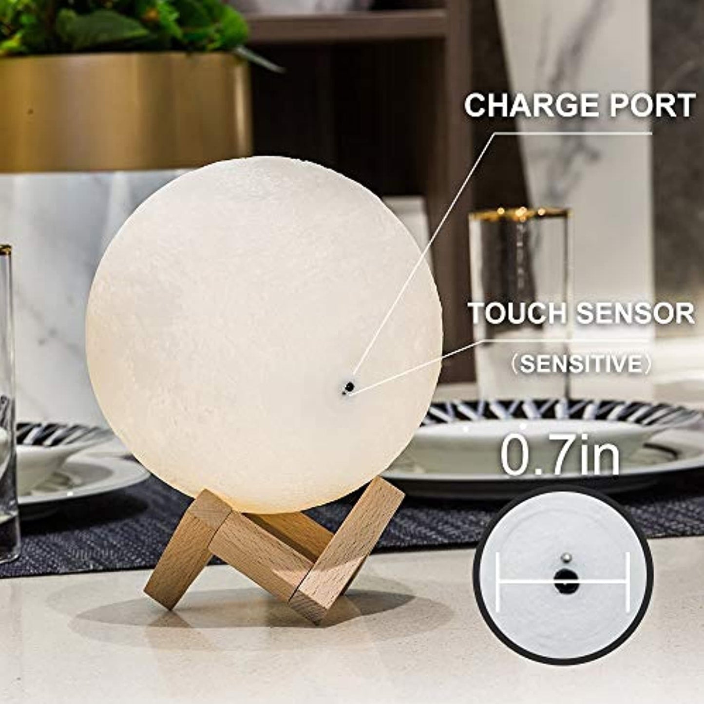 3D Lamp with Touch Control Adjust Brightness Moon Light with Stand