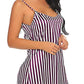 Women Stripe Satin Nightwear Lingerie Sleep Dress with Panty