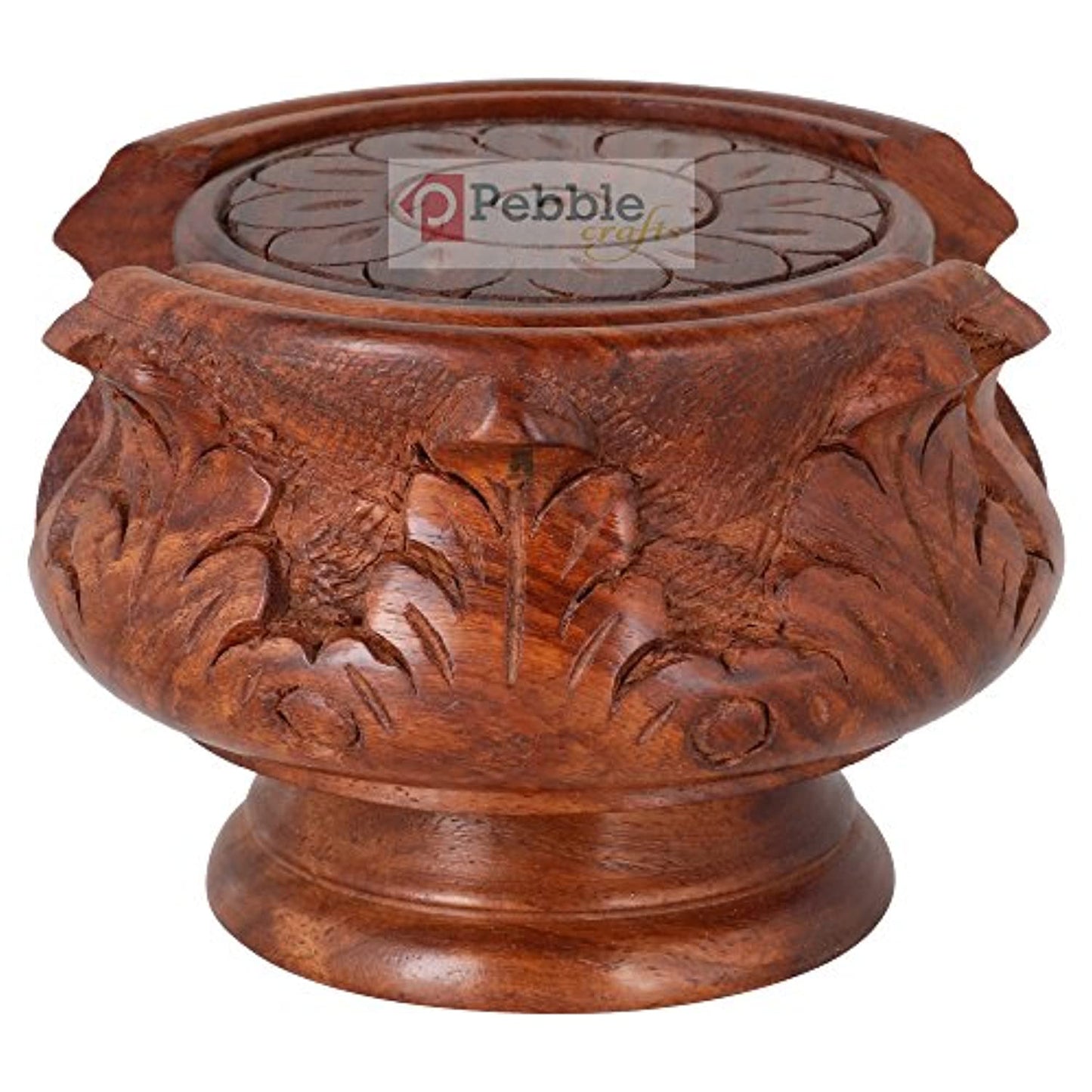 Wooden Handmade Carved Set of 6 with Decorative Holder Tabletop Coasters
