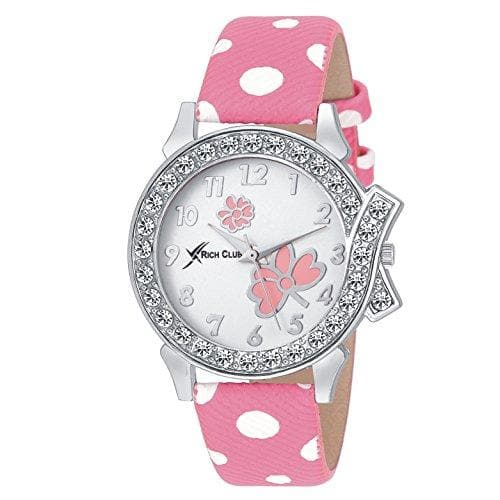 White and Pink Rich Club Analogue White Dial Watch