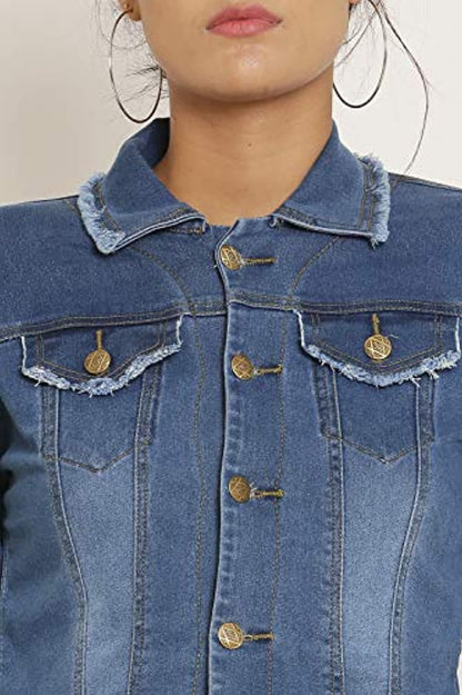 Full Sleeve Front Flap Pockets Slim Fit Cropped Denim Jacket