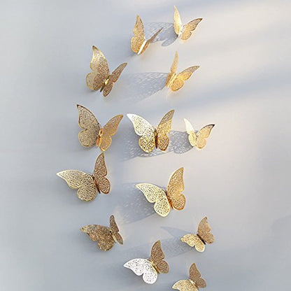 3D Metallic Finish Home Decor Butterfly with Sticking Pad (Set of 12)