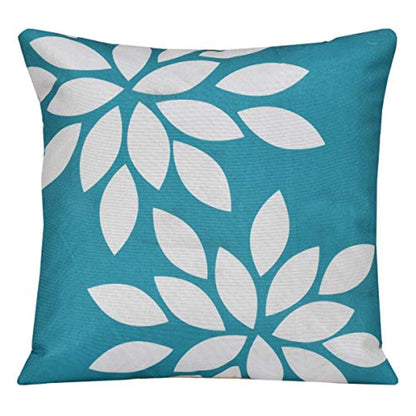 Leaf Printed Jute Cushion Cover (16 X 16-inches, Multicolour) - Set of 5