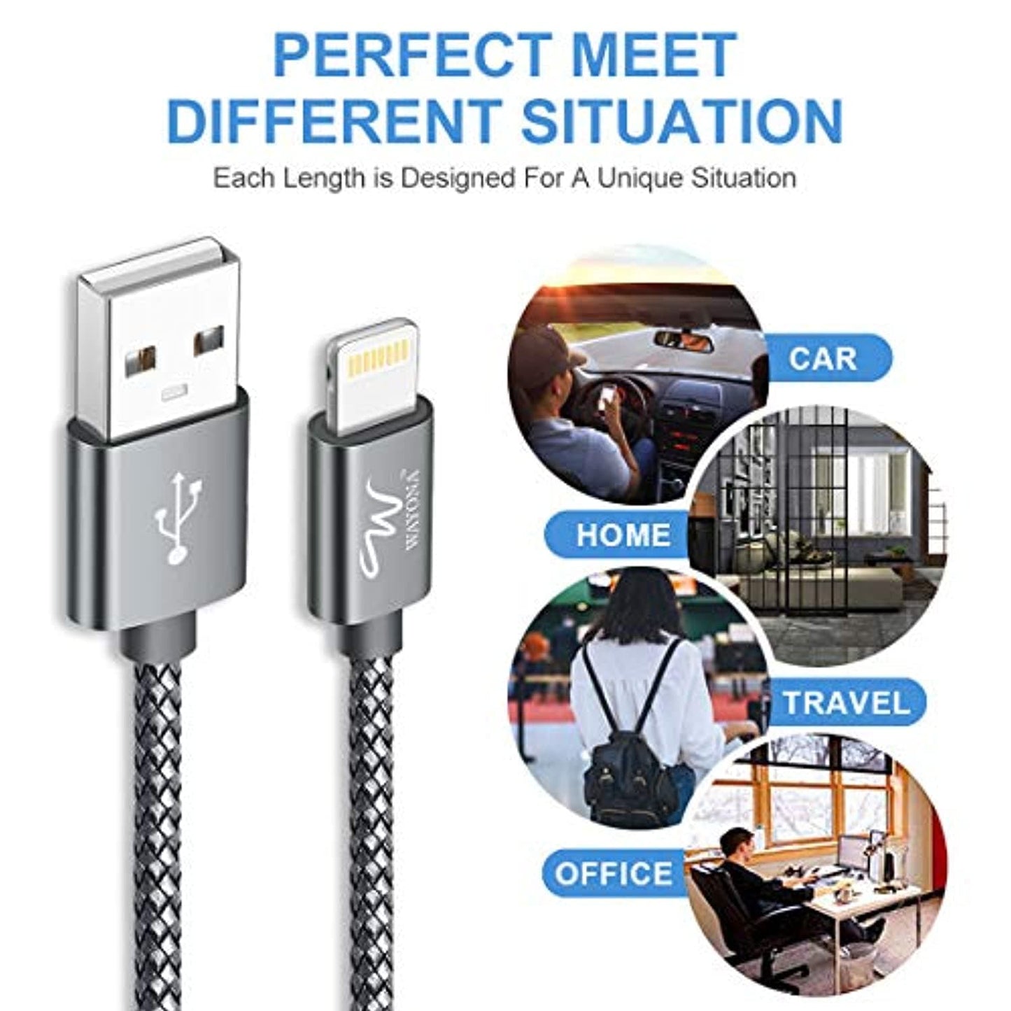 Nylon Braided USB Data Sync & Charging Cable for iPhones, iPad Air, iPad Mini, iPod Nano and iPod Touch