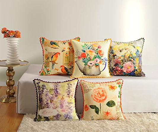 Assorted Canvas Cushion Cover Set of 5