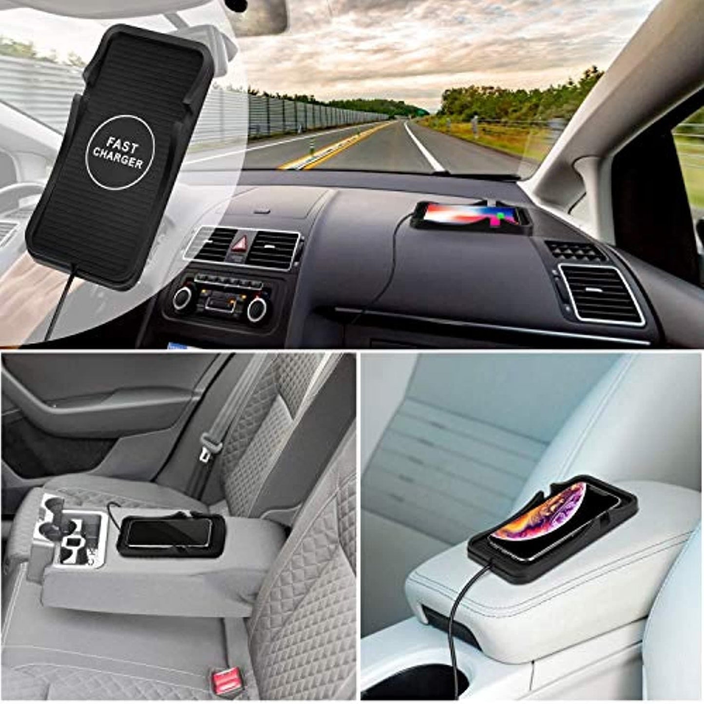 Wireless Car Mobile Charging Pad, QI Enabled 10W Quick Charging Dashboard Anti-Slip Mat for iPhone, Android & All QI Enabled Devices