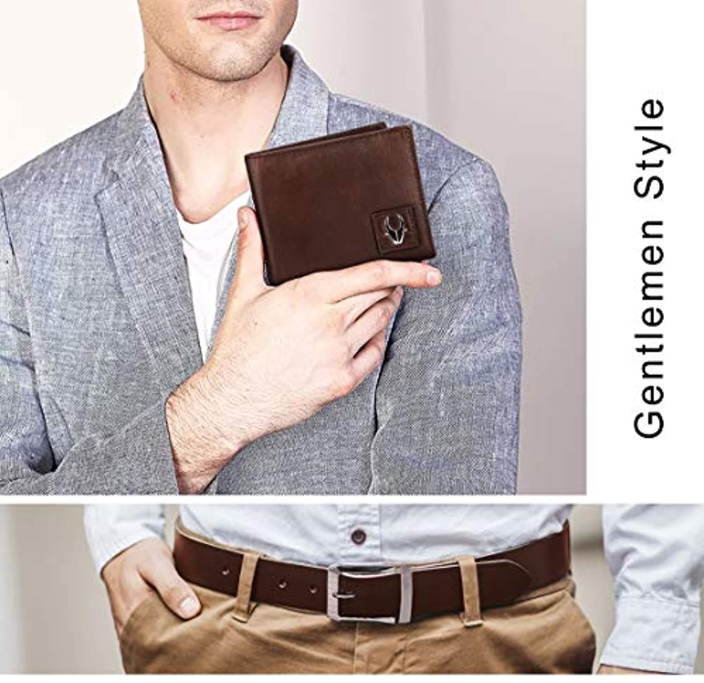 Brown Men's Leather Free Size Belt & Wallet Combo