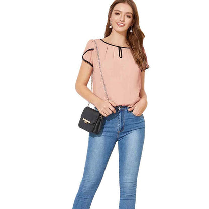 Elegant Short Sleeve Shirts Blouses Top