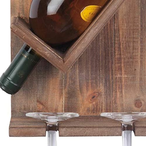 Wall Mounted Wine Bottle and Glass Rack Holder Natural Teak Polish Wine Bar Cabinet for Home