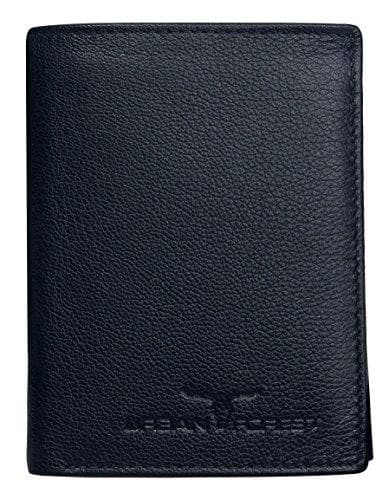 Classic Dark Blue Leather Wallet and Black Keyring Combo Gift Set for Men