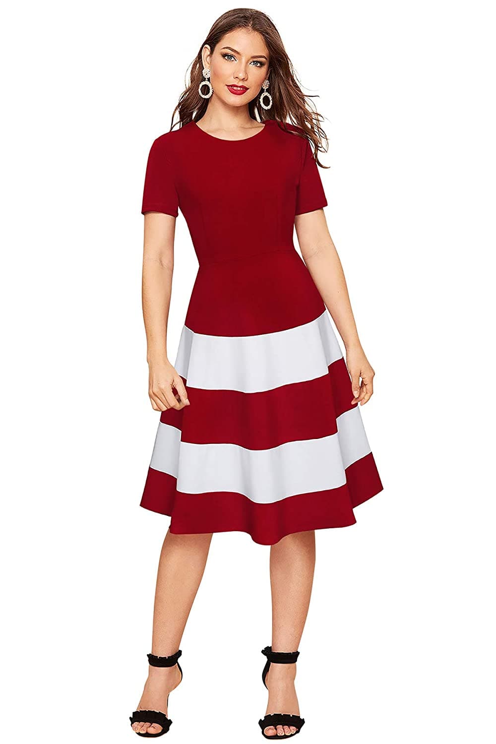 Round Neck Three Quarter Sleeve Knee Length Dress.