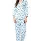 Printed Night Suit Notched Collar Shirt with Full Length Pajama.