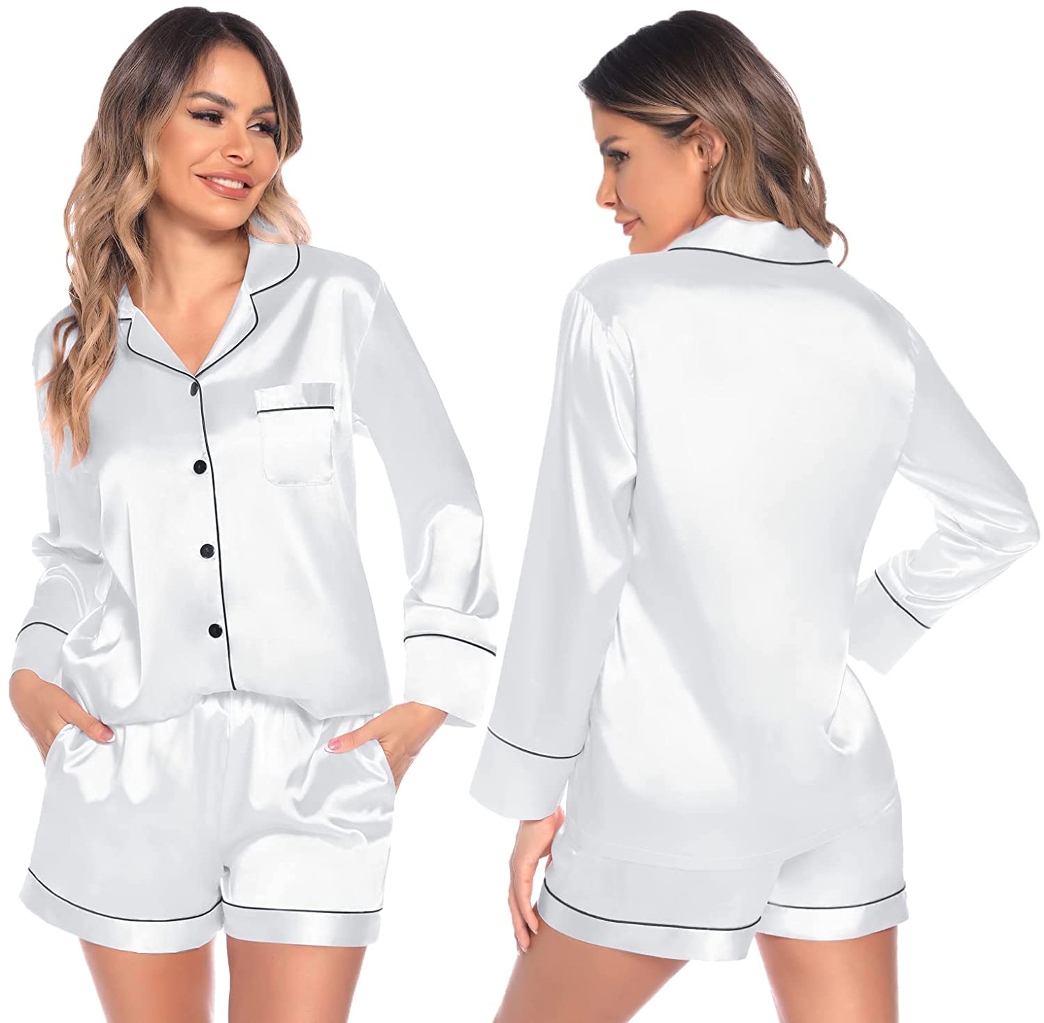 White satin best sale pj set