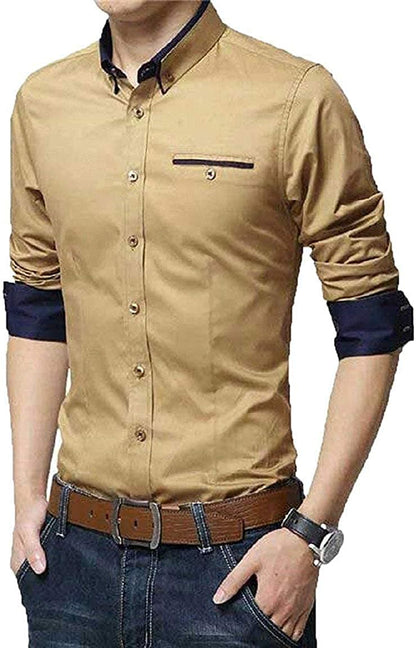 Full Sleeve Slim Fit Formal Shirt for Men - Cream