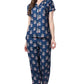 Printed Night Suit Notched Collar Shirt with Full Length Pajama.