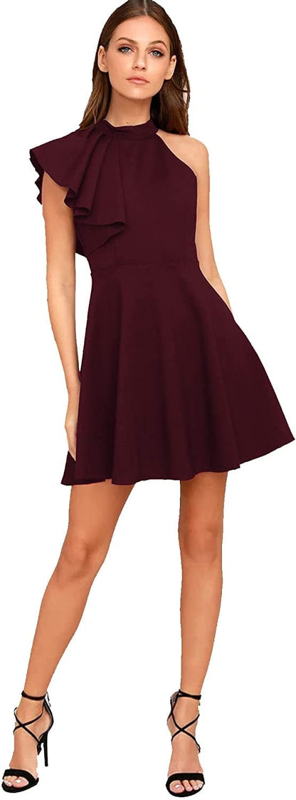 Ruffle Shoulder Sleeveless Skater Dress