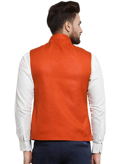 Orange Cotton-Blended Indian Traditional Nehru Jacket Ethnic Waistcoat