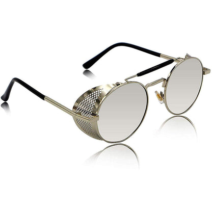 Vintage Retro Branded Side Shield Steampunk Unisex Round Sunglass