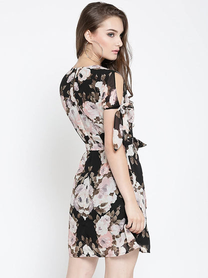Black Georgette A-Line Half Sleeve Dress