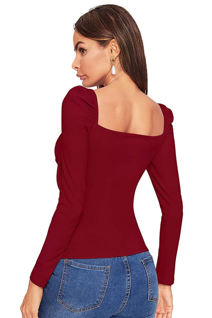 Collarless Long Sleeve Slim Fit Top