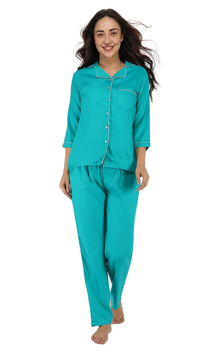 Three Fourth Sleeve Contrast Piping Comfortable Sleepwear Set