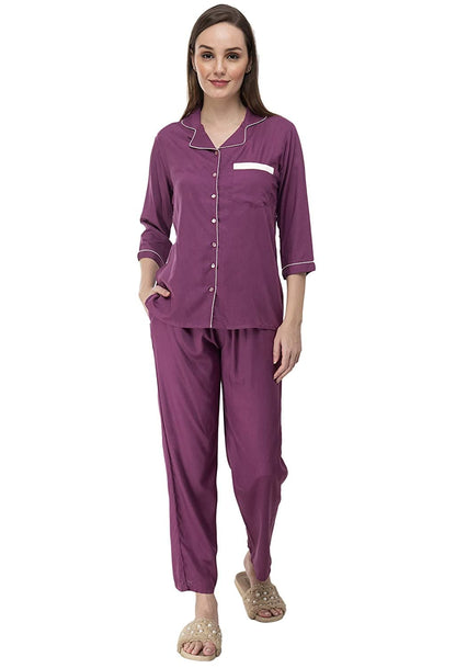 Three Fourth Sleeve Contrast Piping Comfortable Sleepwear Set