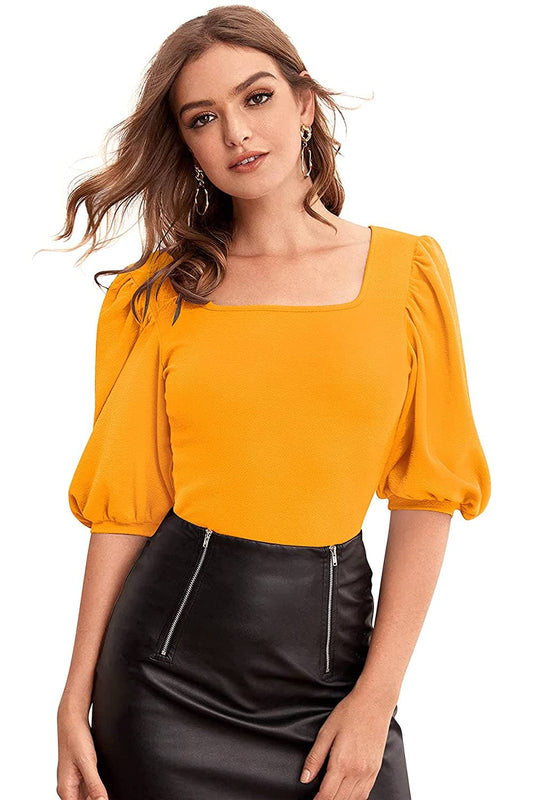 Puff Sleeve Square Neck Slim Fit Top
