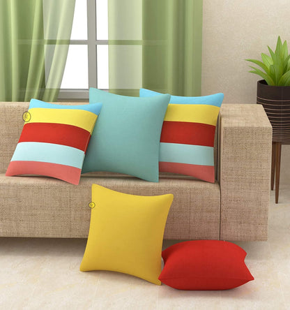 Cotton Canvas Decorative Cushion Covers 16 X 16 Inches Set of 5 & 3, Multi Colour