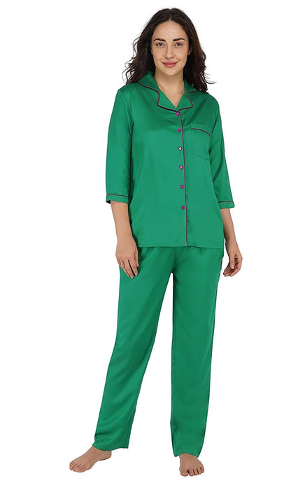 Three Fourth Sleeve Contrast Piping Comfortable Sleepwear Set