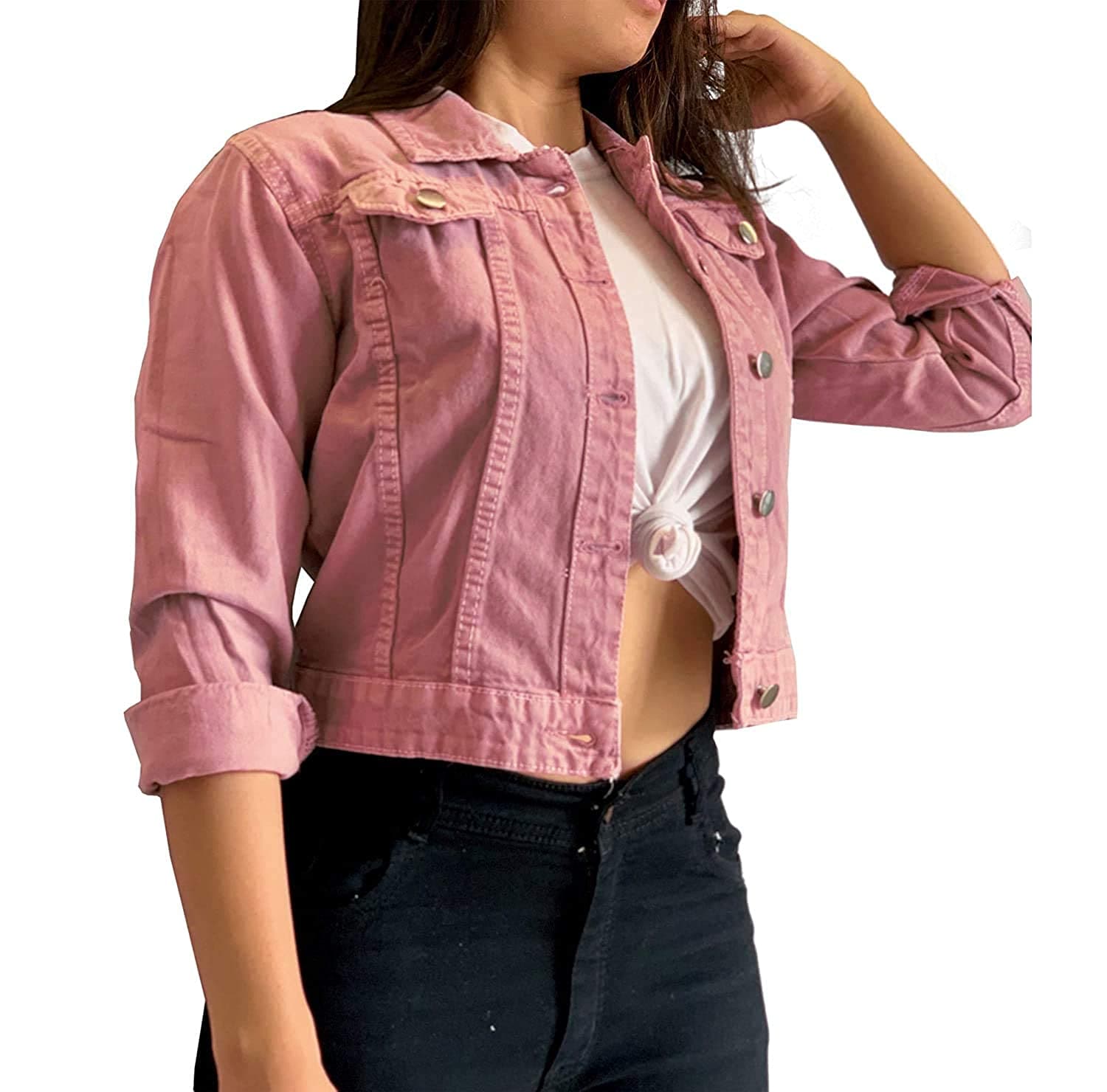 Denim Jacket for Women Deals! Verugu Women Oversized Denim Jacket,  Distresse Frayed Jean Jacket, Casual Classic Short Button Up Cropped Denim  Jacket With Pockets Pink M - Walmart.com