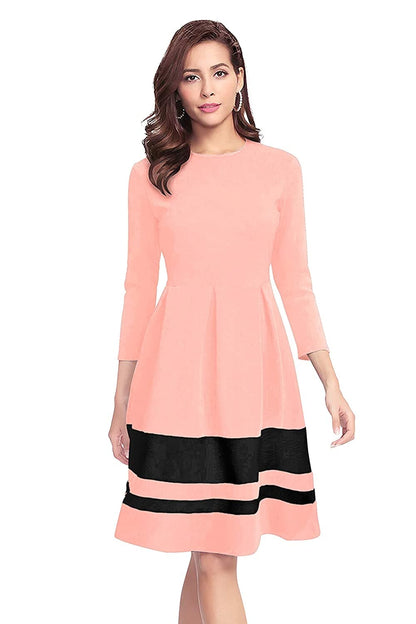 Round Neck Three Quarter Sleeve Knee Length Dress.