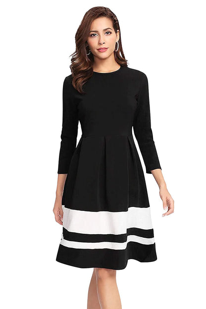 Round Neck Three Quarter Sleeve Knee Length Dress.