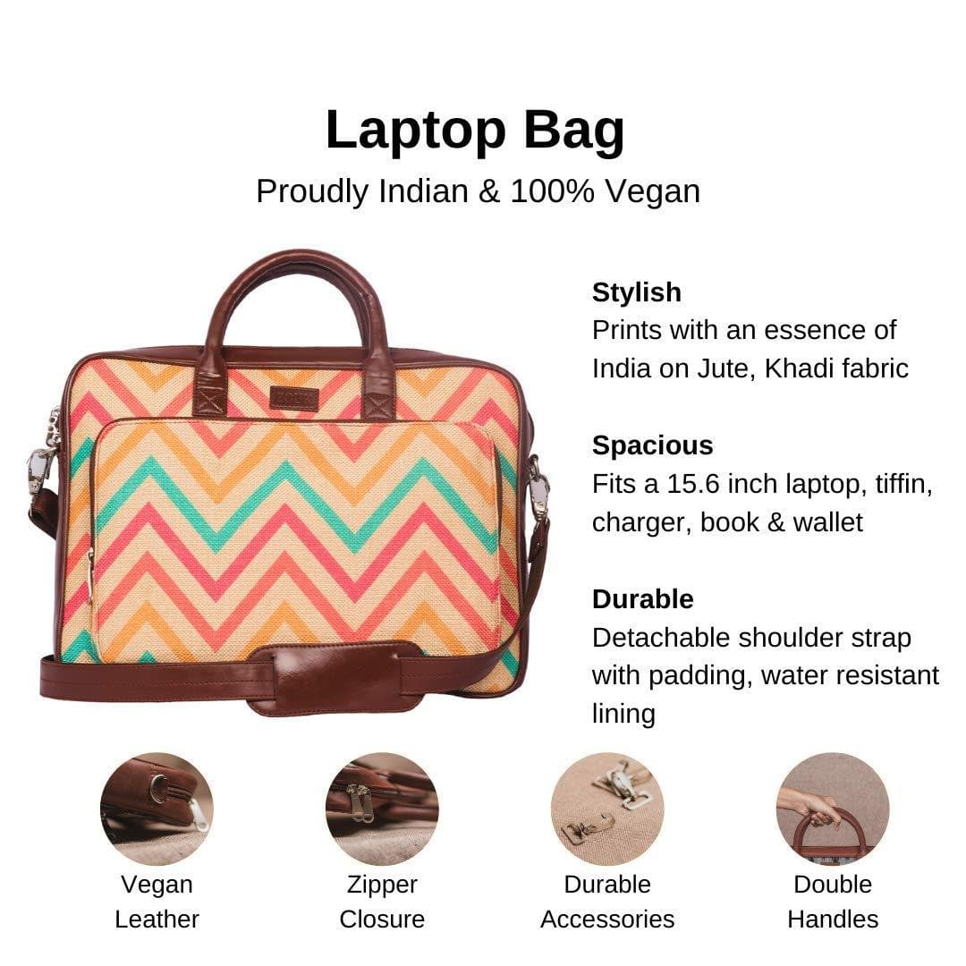 Vegan Leather Handmade Handbag 15.6 inch Laptop with Detachable Shoulder Strap