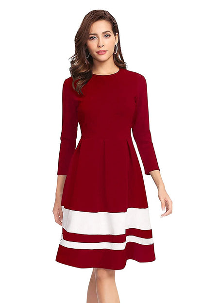 Round Neck Three Quarter Sleeve Knee Length Dress.