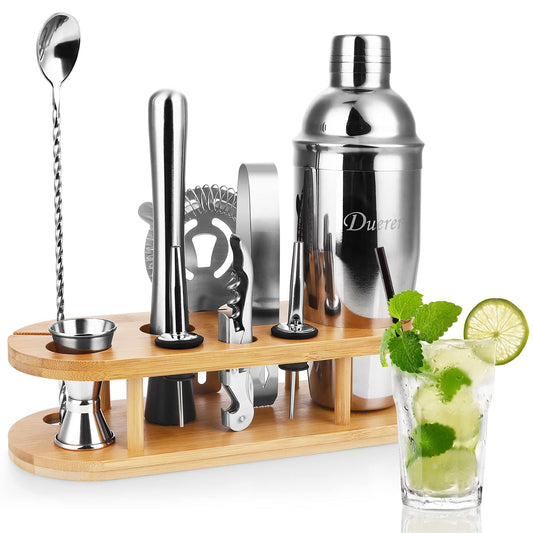 11-Piece Cocktail Shaker Set with Stylish Bamboo Bartender Kit with Stand