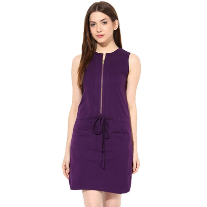 Mini Shift Slim Fit Round Neck Dress with Pockets