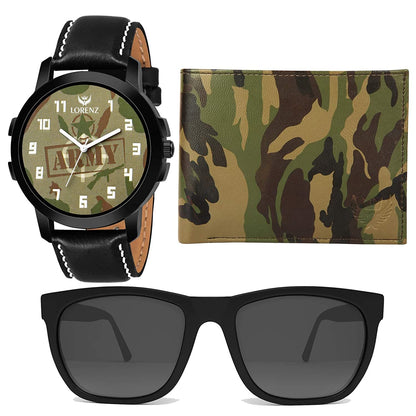 Combo of Black Wallet, Sunglasses & Watch