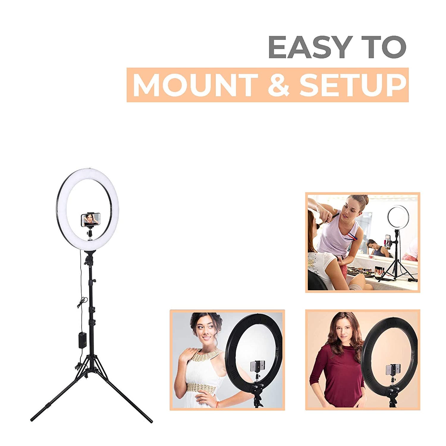 Portable LED Ring Light with 3 Color Modes Dimmable Lighting Compatible with iPhone/Android Phones and Cameras