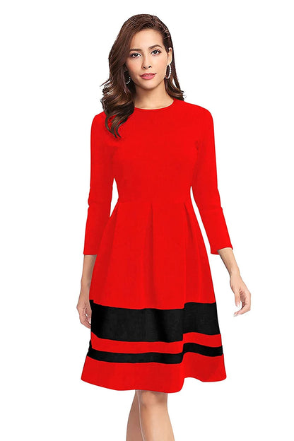 Round Neck Three Quarter Sleeve Knee Length Dress.