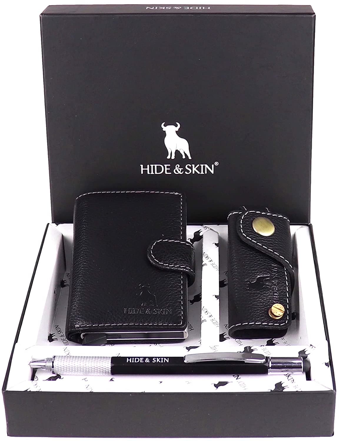 Leather Men's Card Holder, Belt and Keychain Combo Box