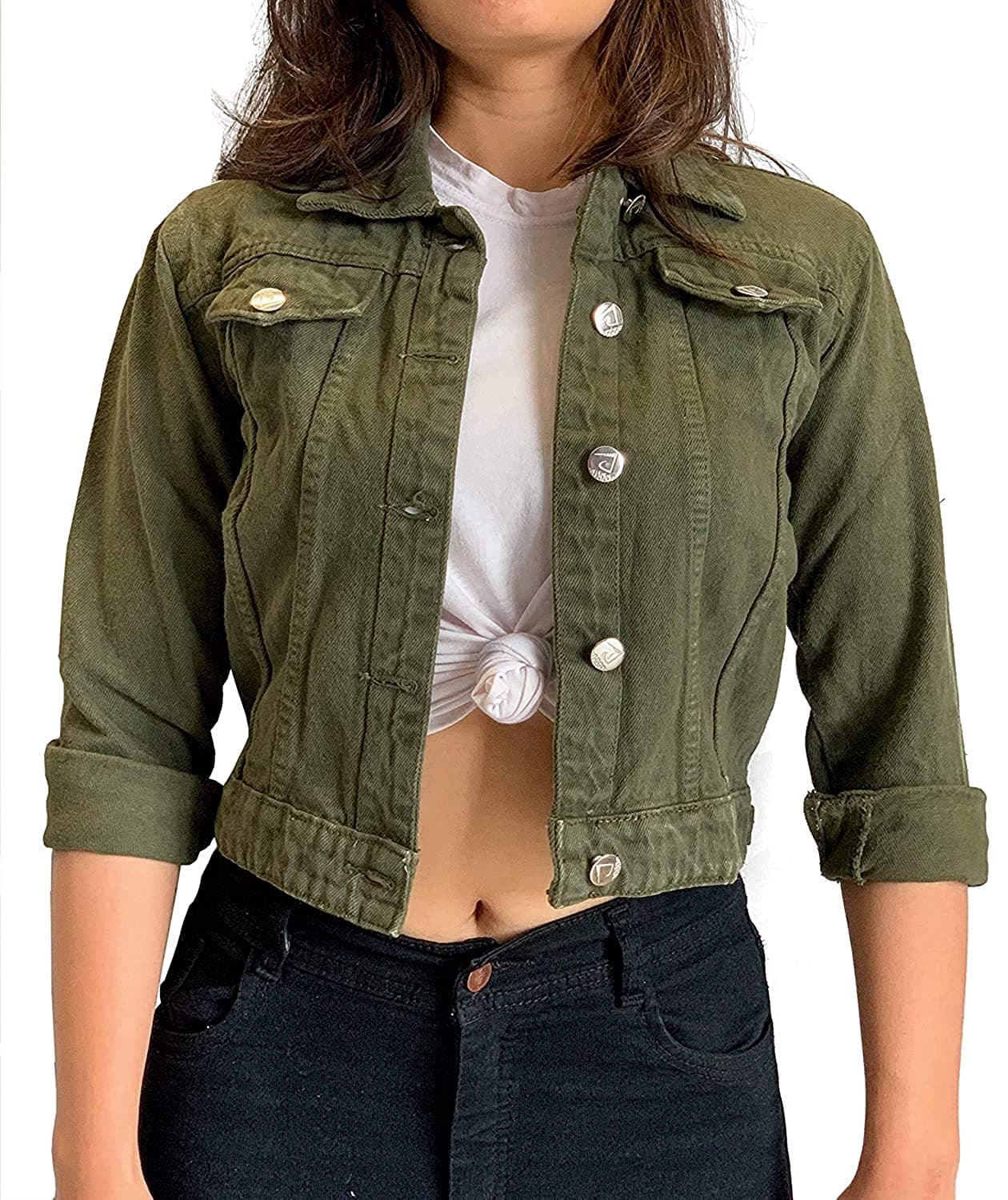 Buy MIXT by Nykaa Fashion Blue Solid Full Sleeves Crop Denim Jacket Online