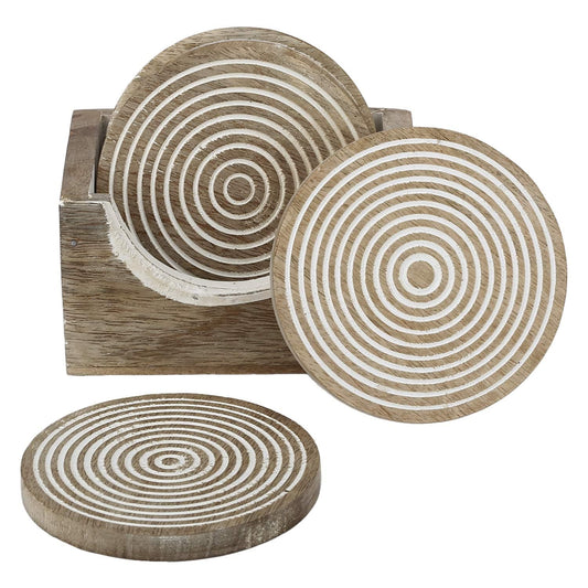 Round Wooden Coaster with Stand Rustic