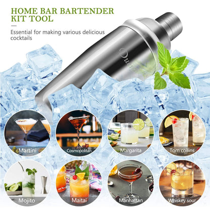 11-Piece Cocktail Shaker Set with Stylish Bamboo Bartender Kit with Stand