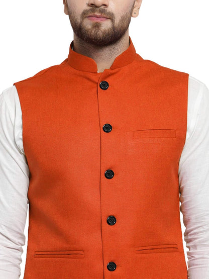 Orange Cotton-Blended Indian Traditional Nehru Jacket Ethnic Waistcoat