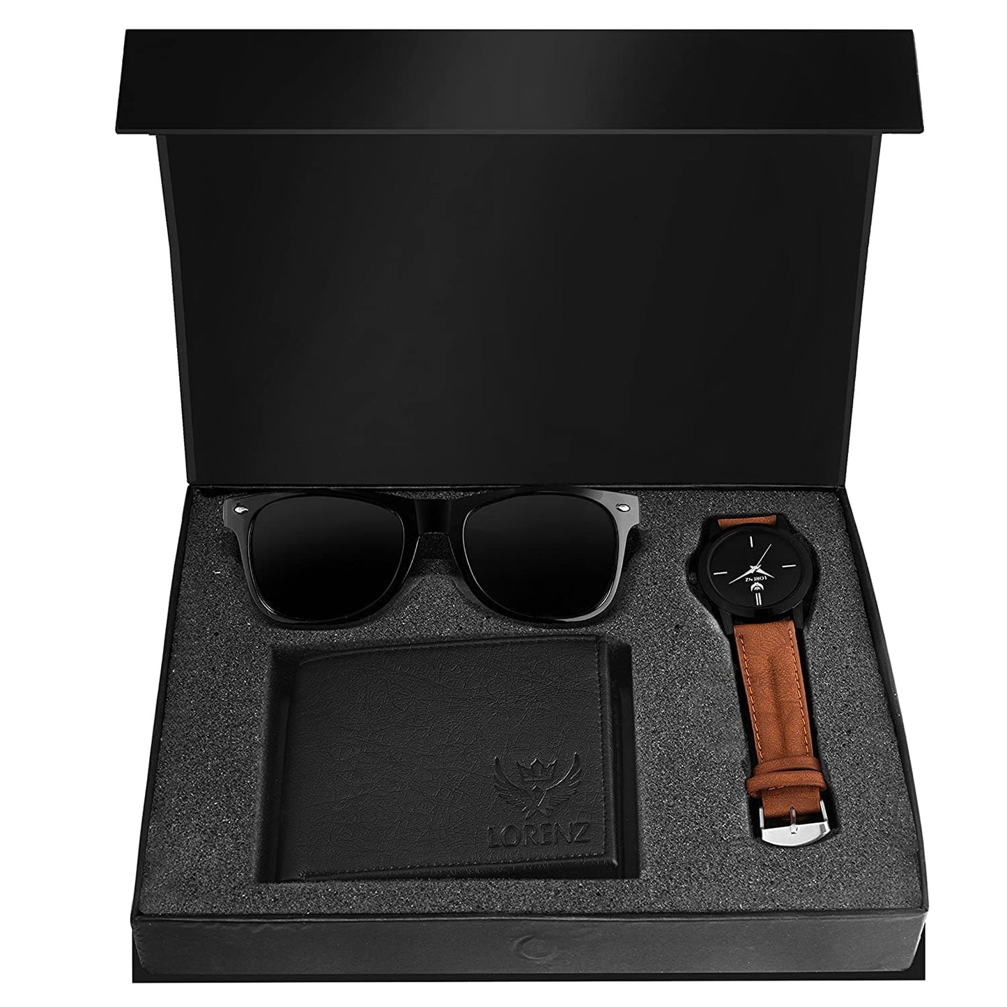 Combo of Black Wallet, Sunglasses & Watch