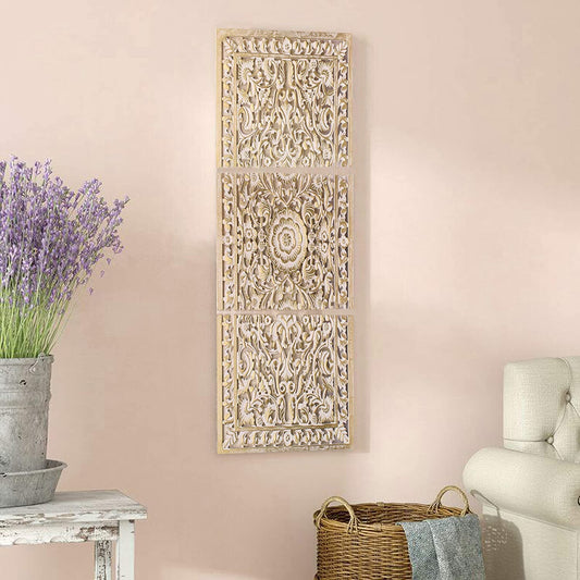 Rectangular Wall Decoration Panel in Antique White Gold Color