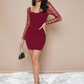 Ruched Sheer Mesh Gigot Sleeve Slim Fit Dress