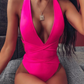 Crisscross Knot Plunging Neck One Piece High Stretch Swimsuit