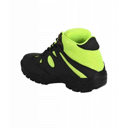 Black Fluorescent Green Leather Wave Walk Steel Toe Safety Shoes