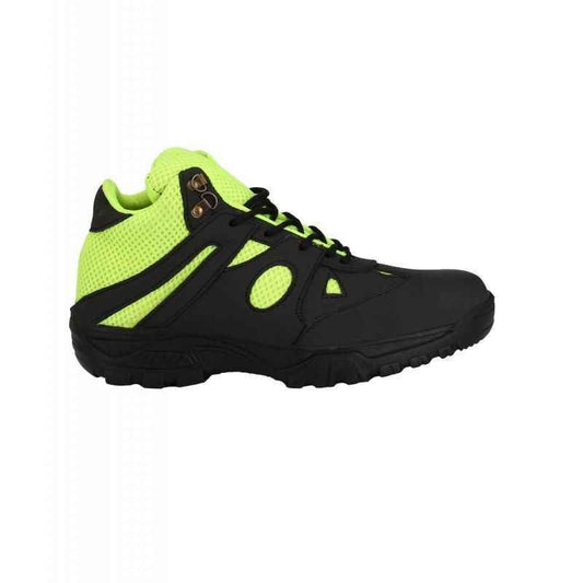 Black Fluorescent Green Leather Wave Walk Steel Toe Safety Shoes